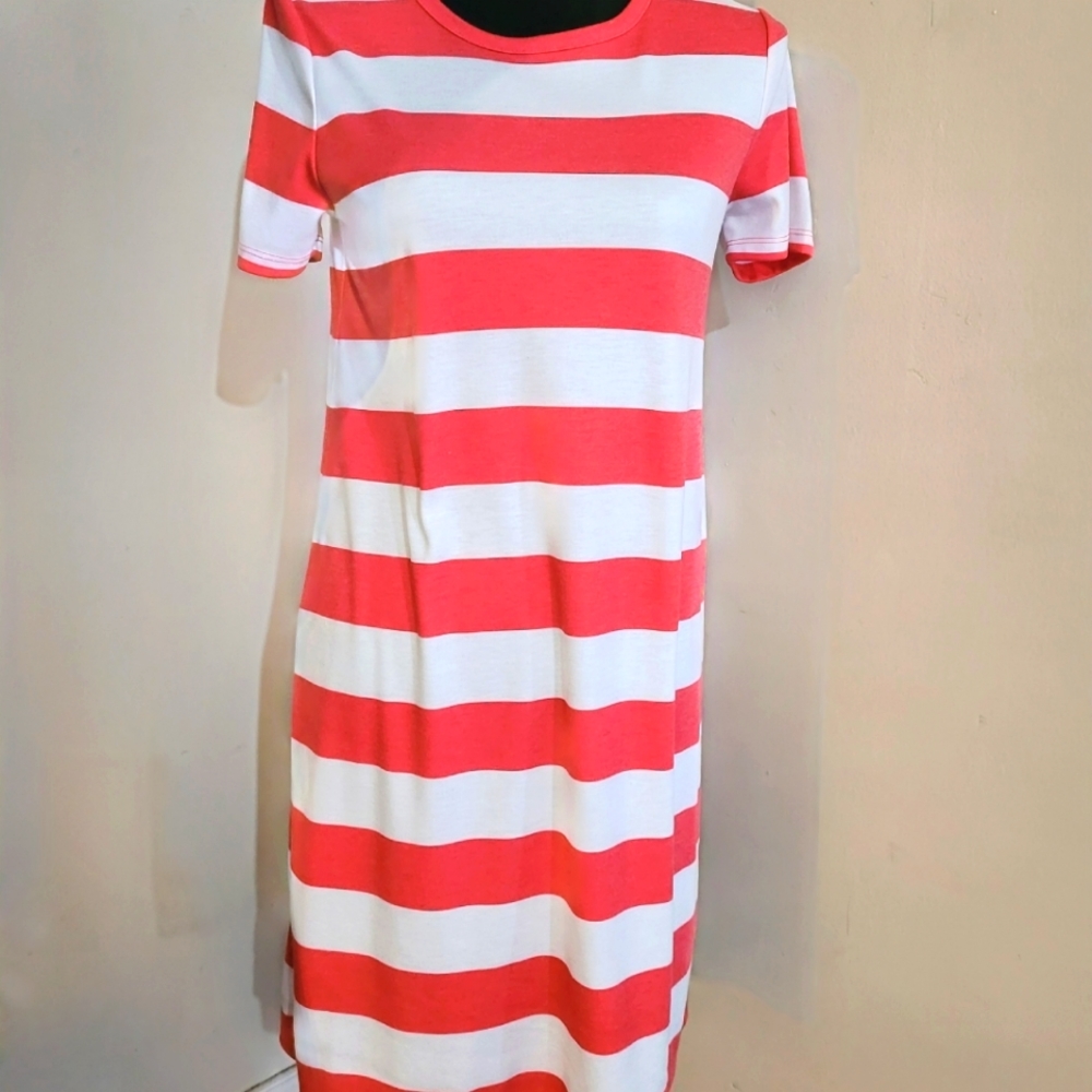Michael Kors orange and white stripe mini dress.